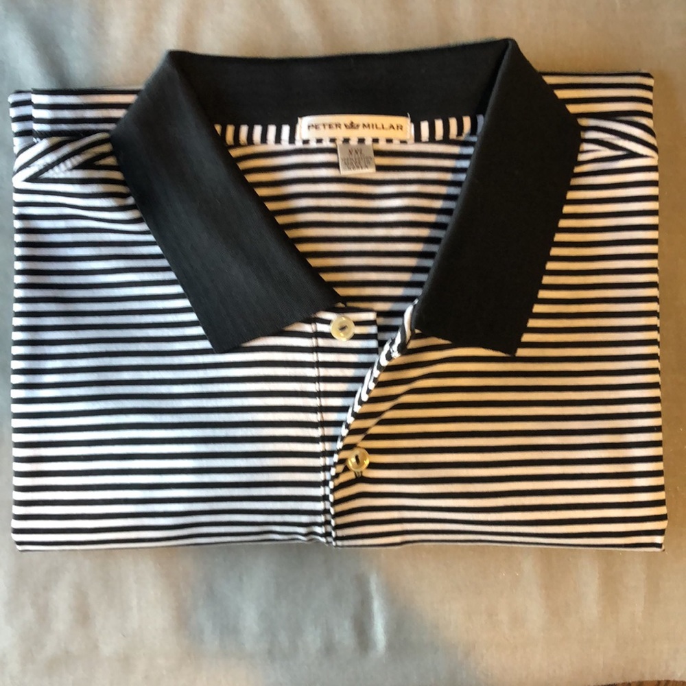 Peter Millar Mens polo- size XXL.  Black and white stripped